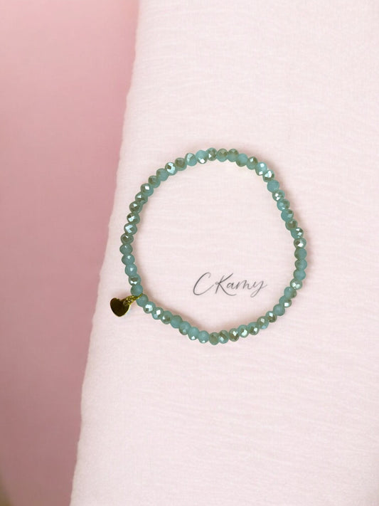 Bracelet femme coeur doré facettes 4mm vert d'eau