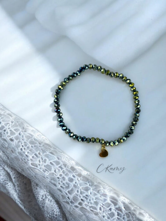 Bracelet femme coeur doré facettes 4mm vert doré
