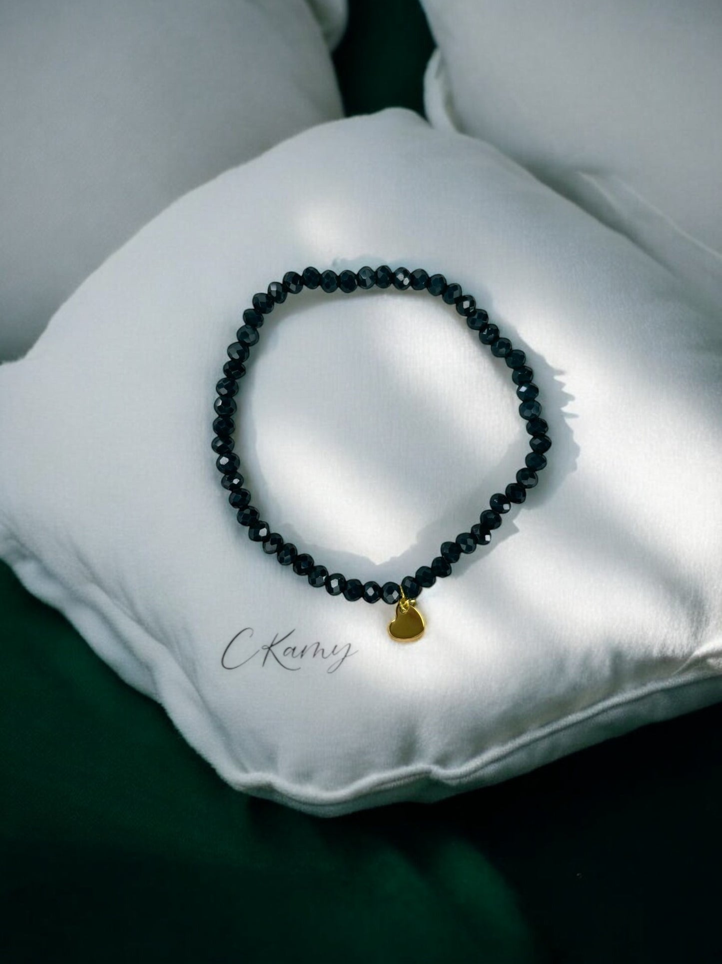 Bracelet femme coeur doré facettes 4mm vert foncé