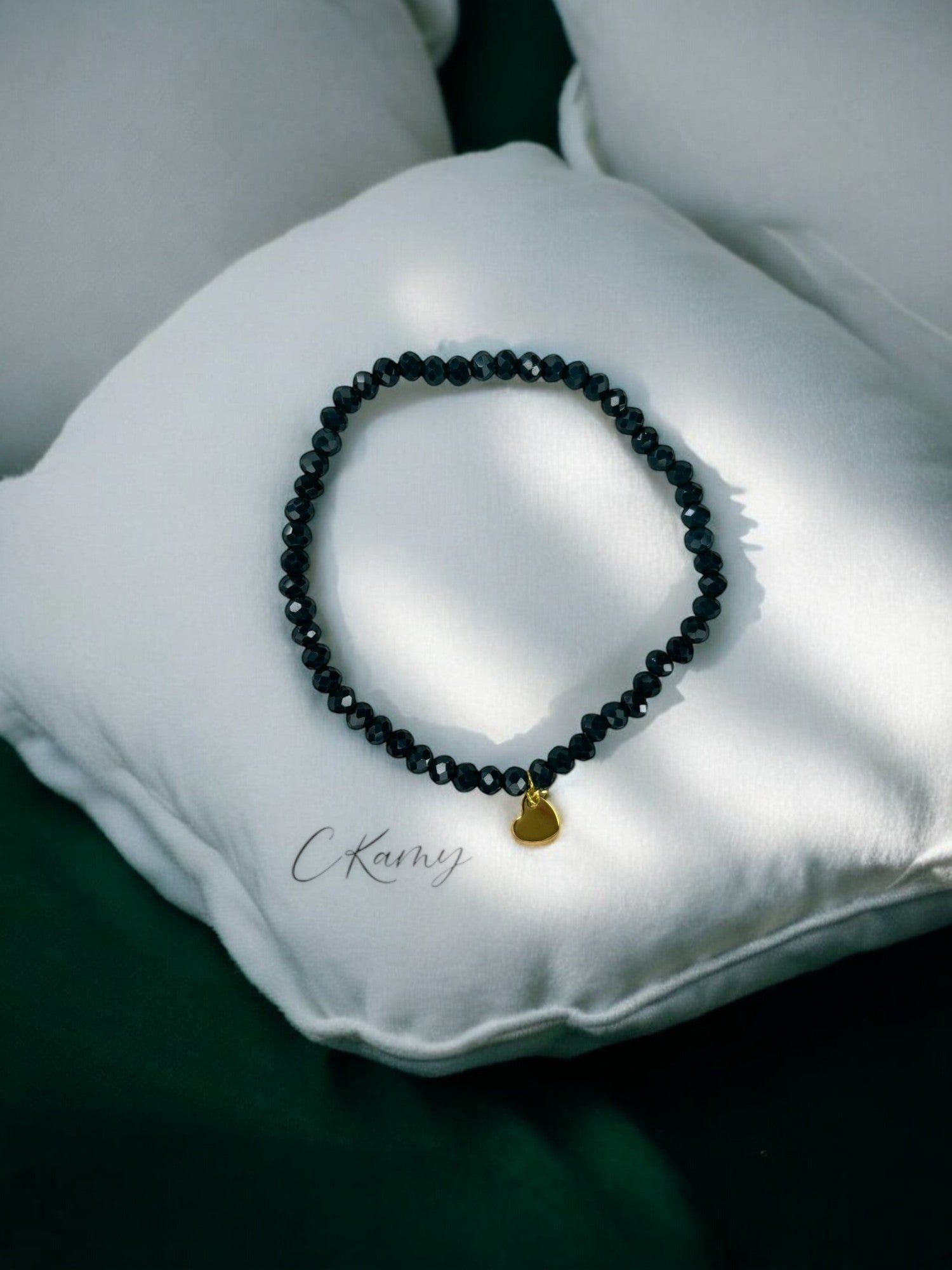 Bracelet femme coeur doré facettes 4mm vert foncé