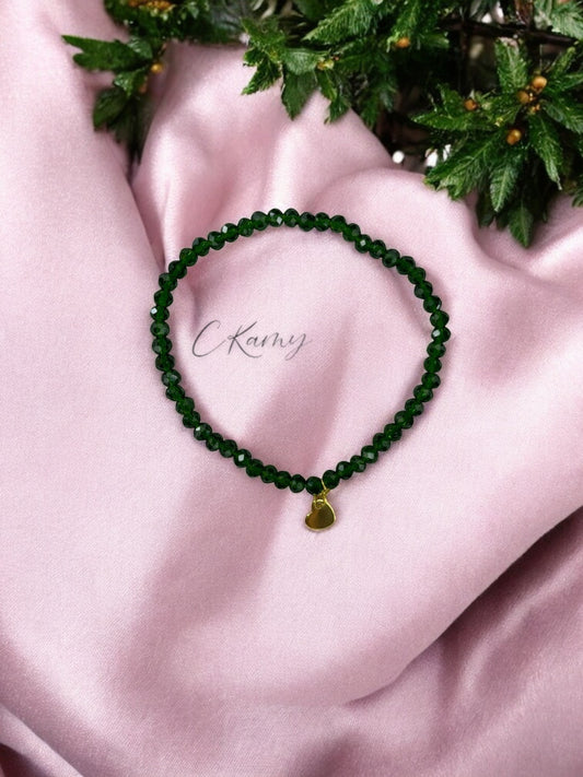 Bracelet femme coeur doré facettes 4mm vert sapin