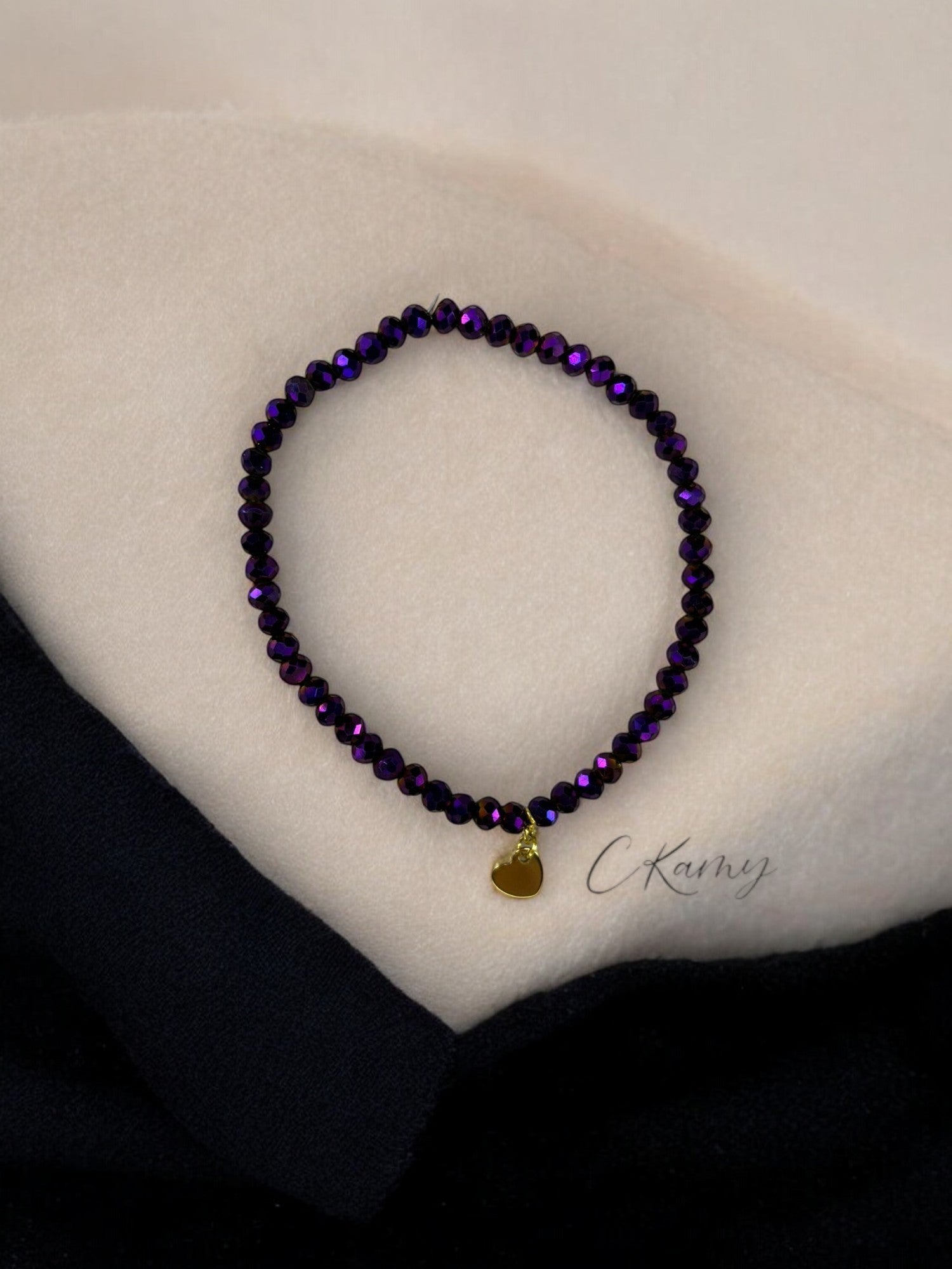Bracelet femme coeur doré facettes 4mm violet