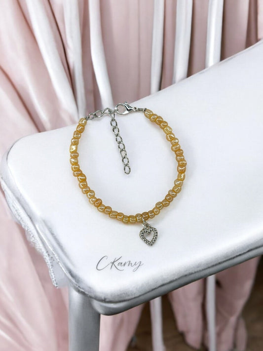 Bracelet femme coeur perlé rocaille beige