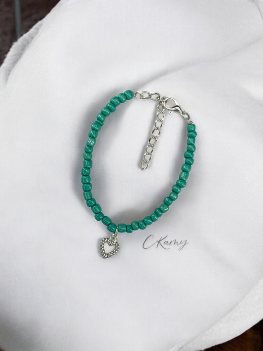 Bracelet femme coeur perlé rocaille bleu vert