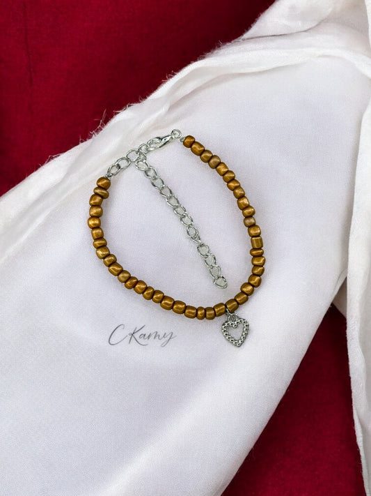 Bracelet femme coeur perlé rocaille bronze
