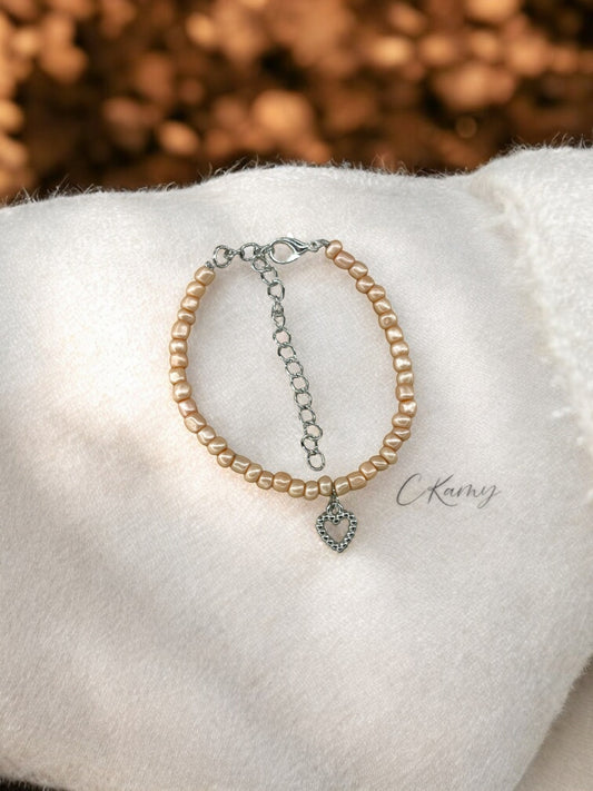 Bracelet femme coeur perlé rocaille chair clair