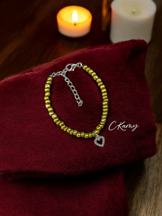 Bracelet femme coeur perlé rocaille doré