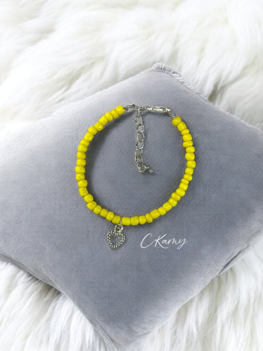 Bracelet femme coeur perlé rocaille jaune