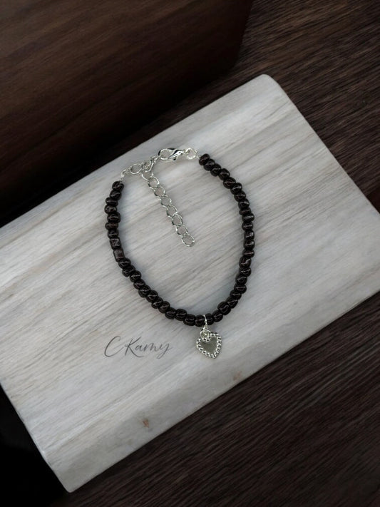 Bracelet femme coeur perlé rocaille marron