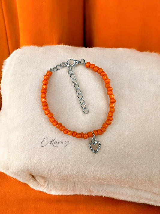 Bracelet femme coeur perlé rocaille orange