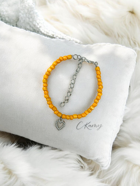 Bracelet femme coeur perlé rocaille orange clair