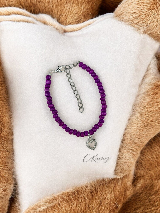 Bracelet femme coeur perlé rocaille prune