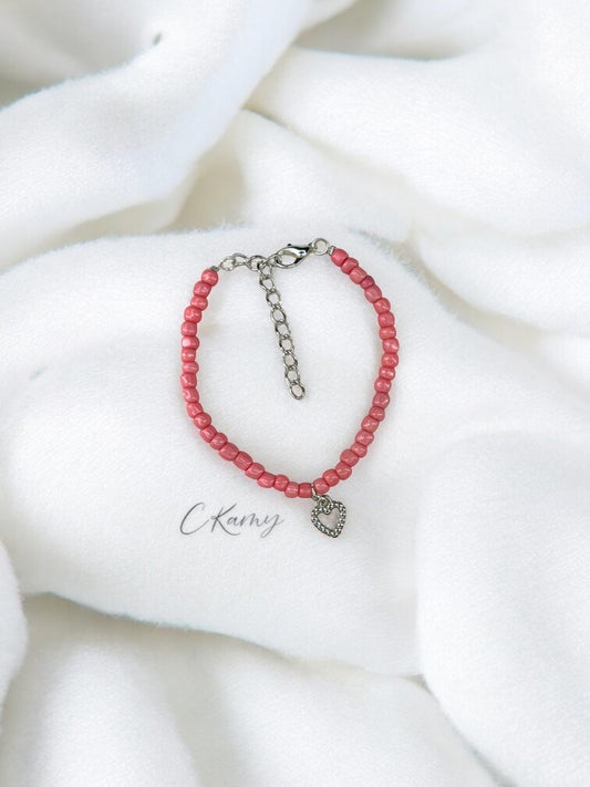 Bracelet femme coeur perlé rocaille rose saumon