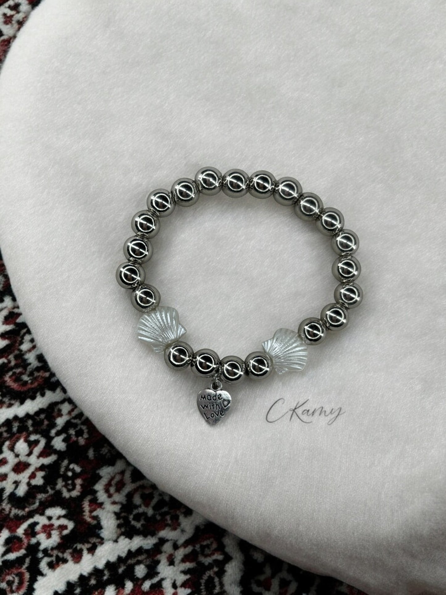 Bracelet femme coquillage nacré coeur argent brillant