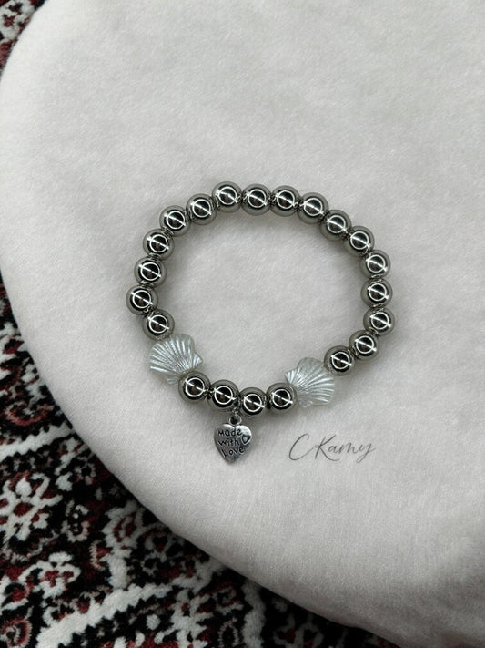 Bracelet femme coquillage nacré coeur argent brillant