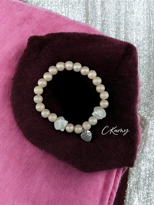 Bracelet femme coquillage nacré coeur chair clair mat