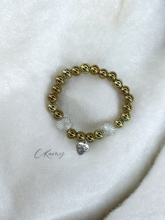 Bracelet femme coquillage nacré coeur doré brillant