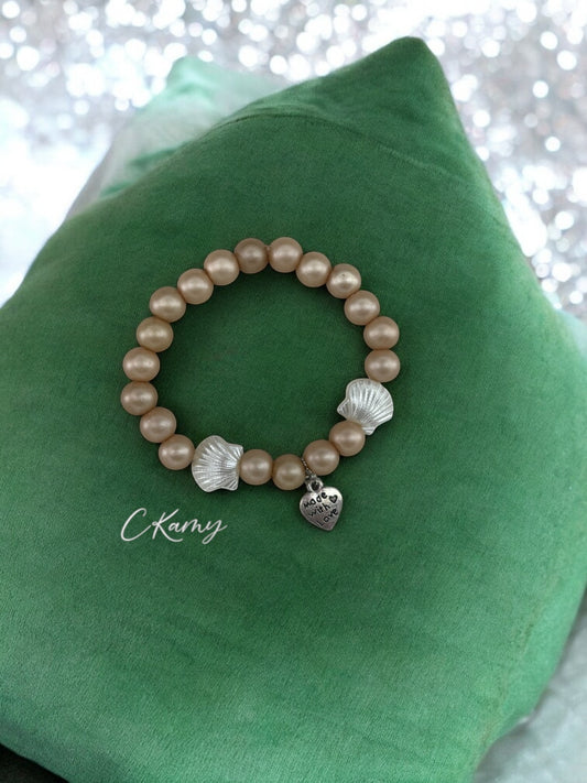 Bracelet femme coquillage nacré coeur marron beige mat