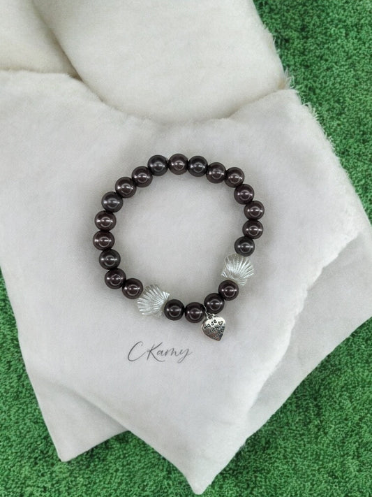 Bracelet femme coquillage nacré coeur marron foncé brillant 1