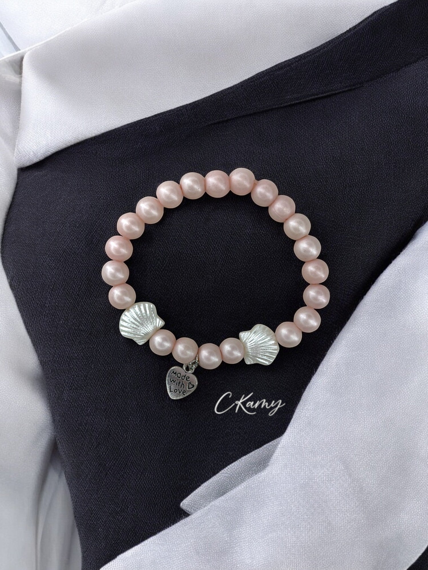 Bracelet femme coquillage nacré coeur rose mat
