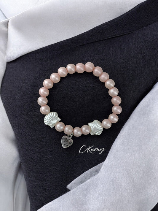 Bracelet femme coquillage nacré coeur rose mat