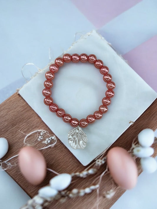 Bracelet femme coquillage nacré rose saumon