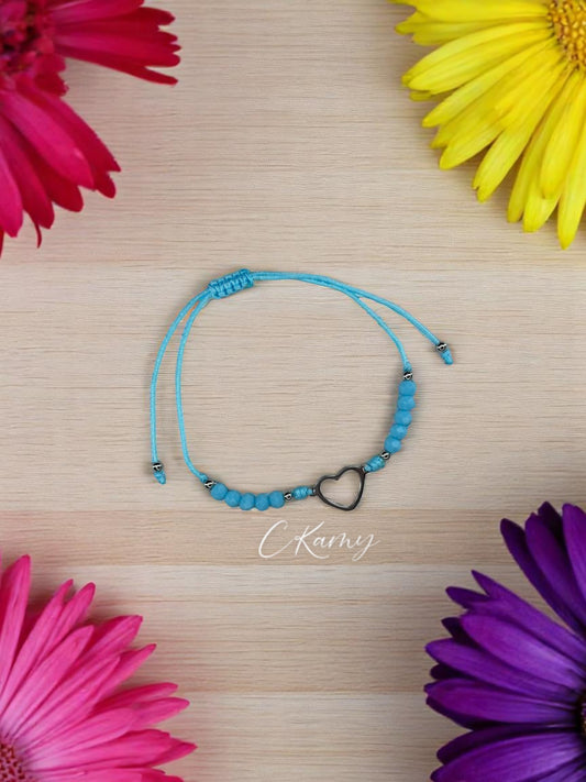 Bracelet femme cordon coeur argent facettes bleu