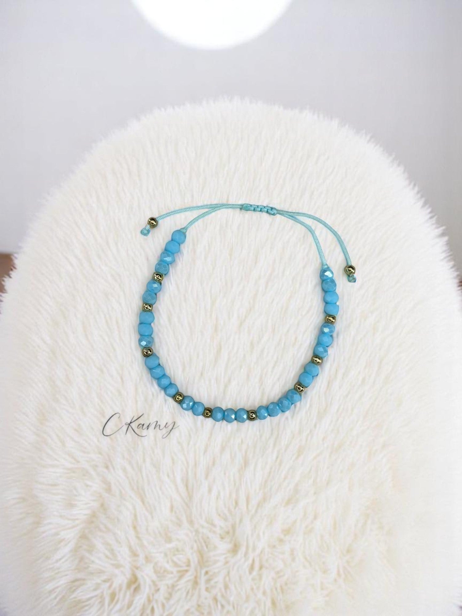 Bracelet femme cordon facettes bleu