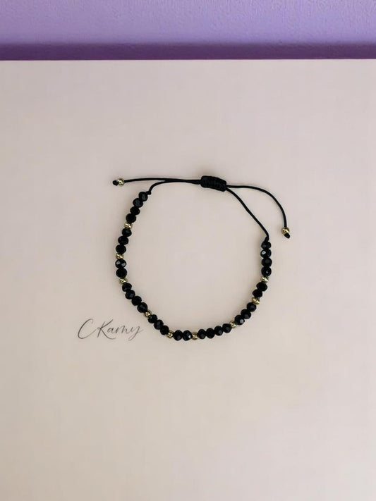 Bracelet femme cordon facettes noir