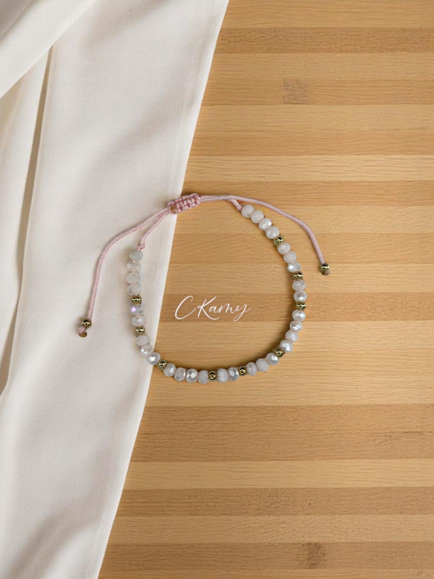 Bracelet femme cordon facettes rose