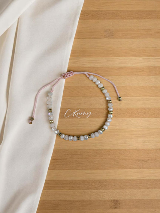 Bracelet femme cordon facettes rose