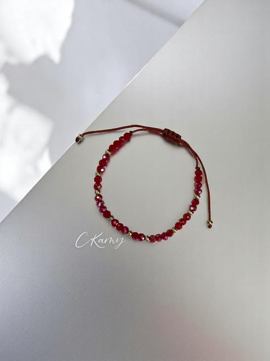 Bracelet femme cordon facettes rouge