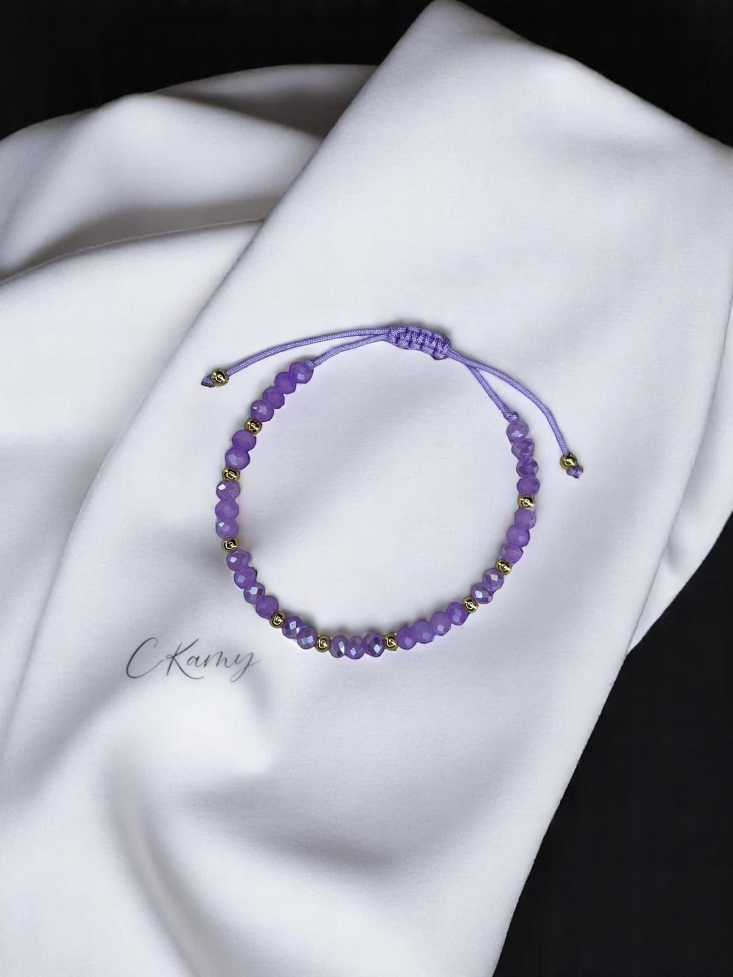 Bracelet femme cordon facettes violet