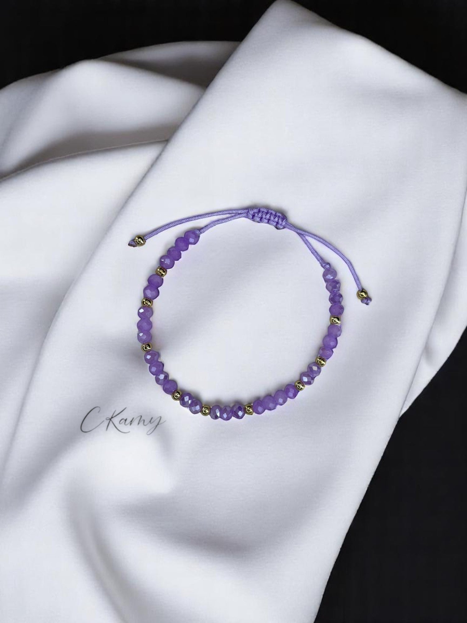 Bracelet femme cordon facettes violet