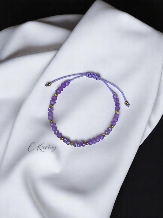 Bracelet femme cordon facettes violet
