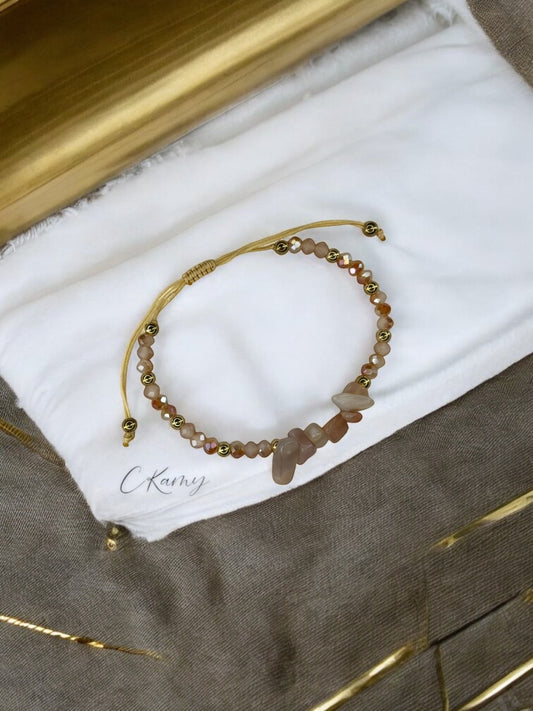 Bracelet femme cordon pierres facettes beige clair