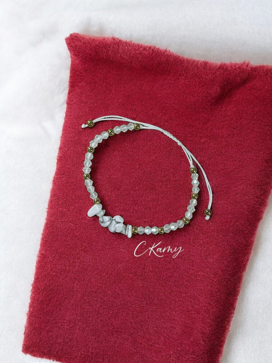 Bracelet femme cordon pierres facettes blanc