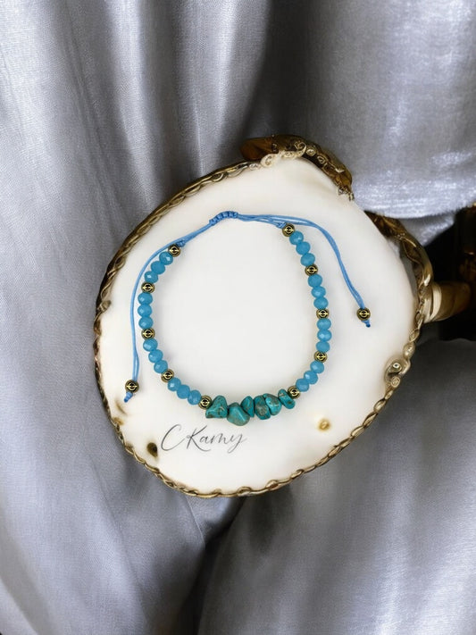 Bracelet femme cordon pierres facettes bleu clair