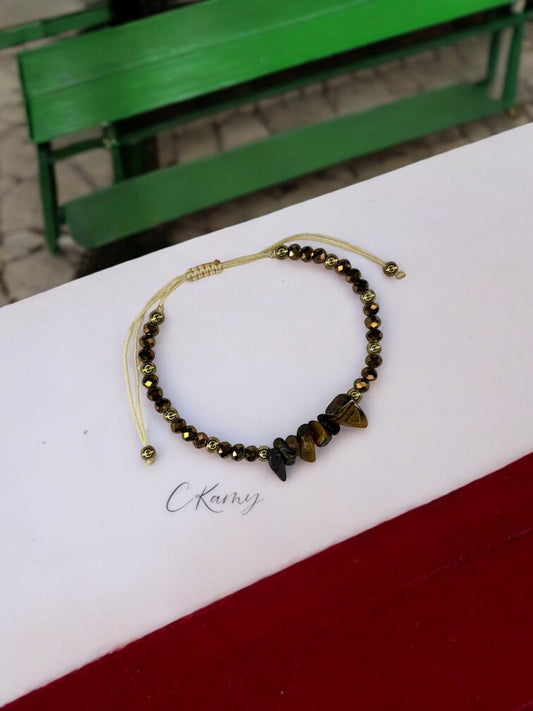 Bracelet femme cordon pierres facettes marron