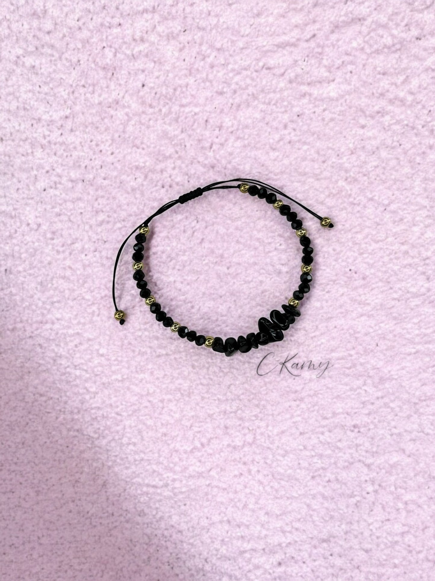Bracelet femme cordon pierres facettes noir