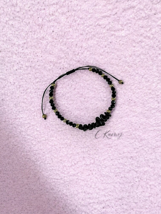 Bracelet femme cordon pierres facettes noir
