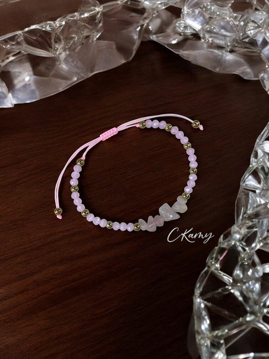 Bracelet femme cordon pierres facettes rose clair