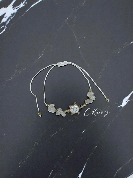 Bracelet femme cordon tortue blanc