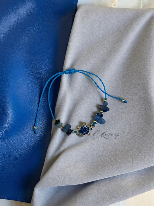 Bracelet femme cordon tortue bleu