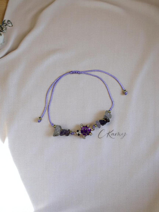 Bracelet femme cordon tortue violet clair