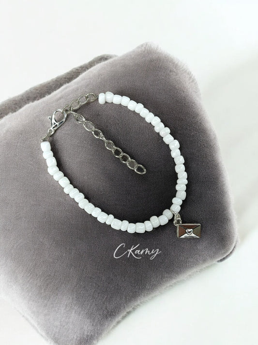 Bracelet femme courrier rocaille blanc