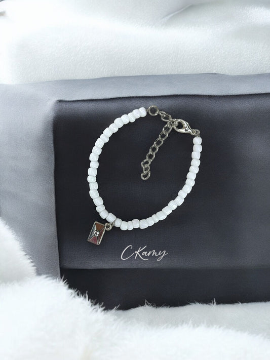 Bracelet femme courrier rocaille blanc mat