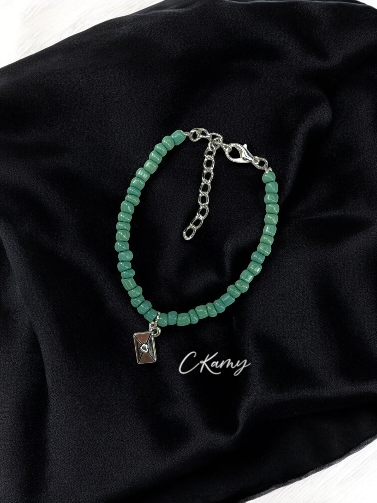 Bracelet femme courrier rocaille bleu vert clair