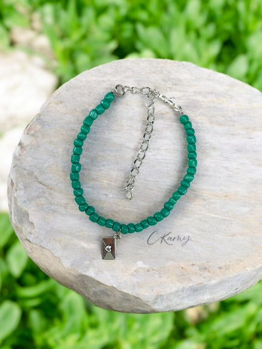 Bracelet femme courrier rocaille bleu vert foncé