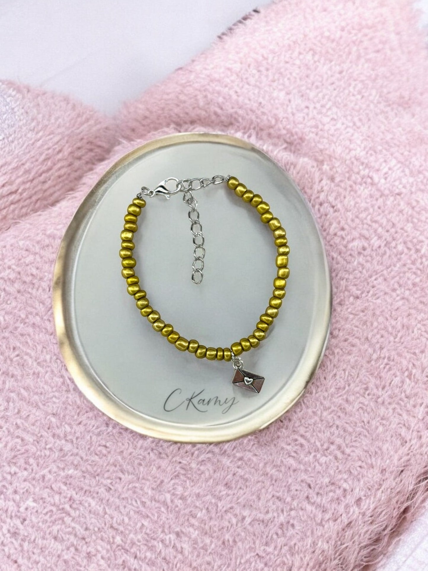 Bracelet femme courrier rocaille doré